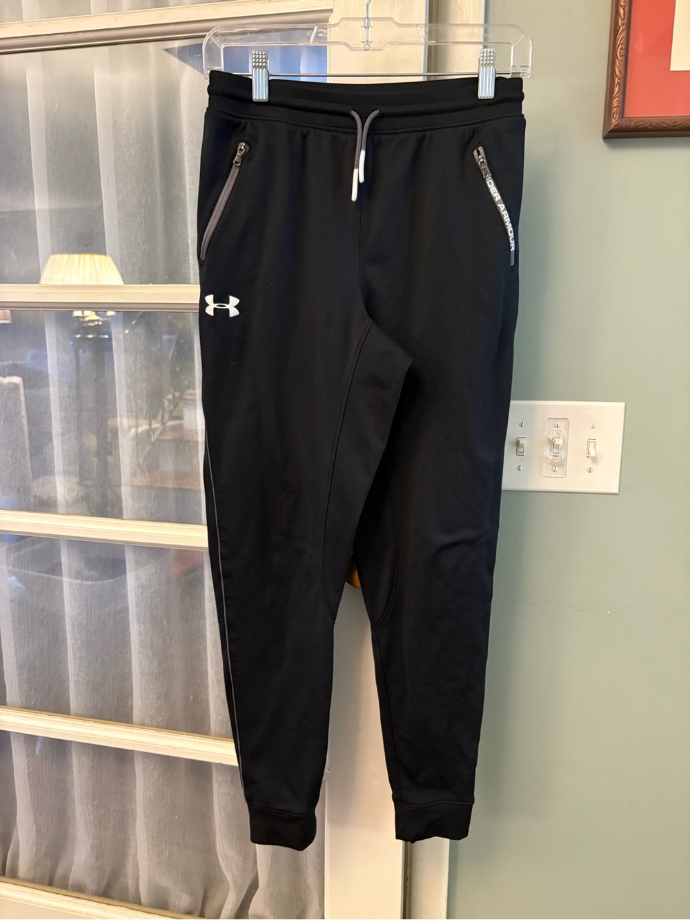 Under Armour Black Jogger Pants with White Logo and Gray Trim
